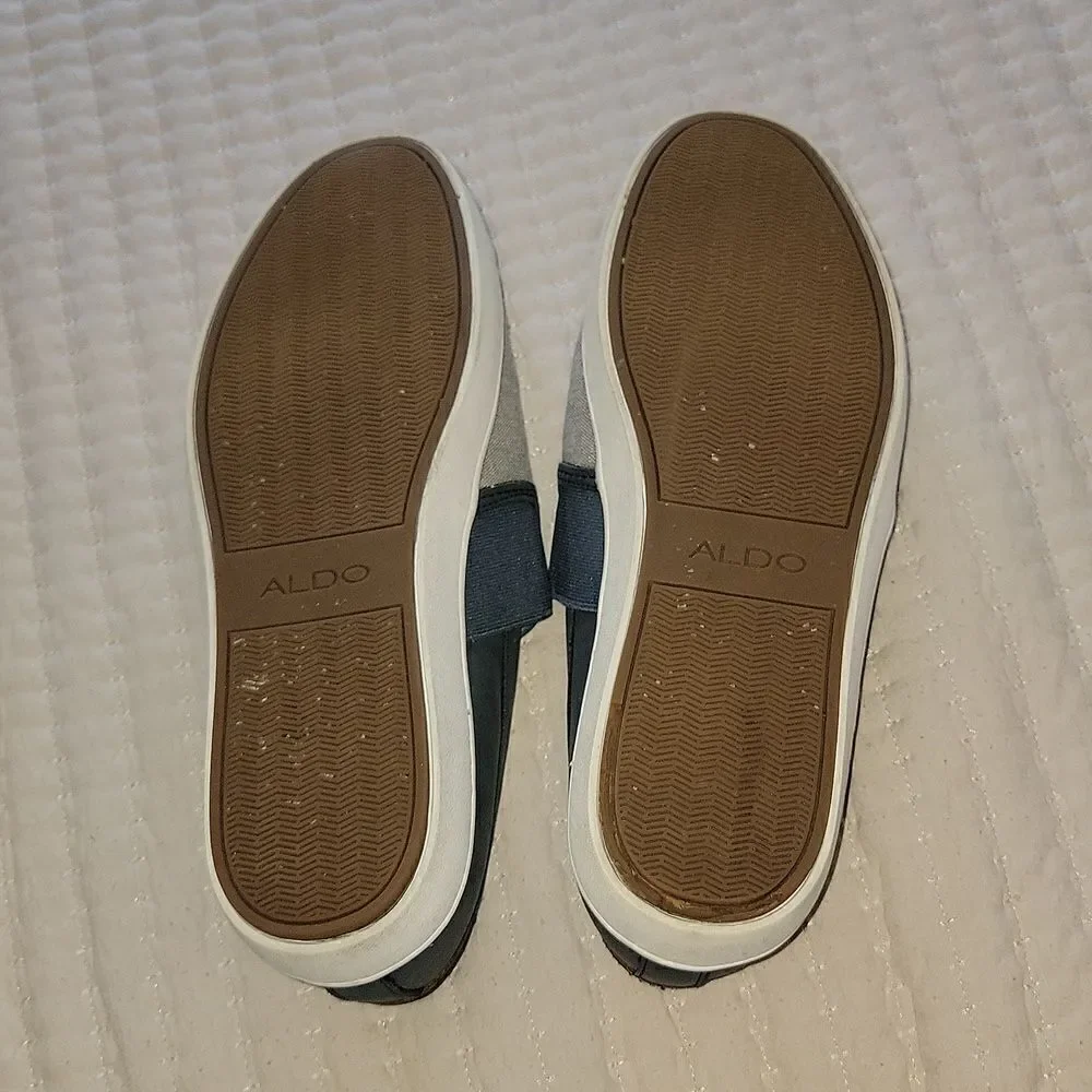 ALDO Men's Gray Denim Look & Navy Casual Slip On Comfort Loafers Size 12